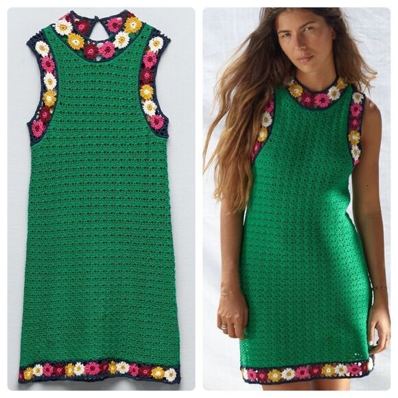 Zara Limited Edition Floral Crochet Knit Dress New - Picture 1 of 6